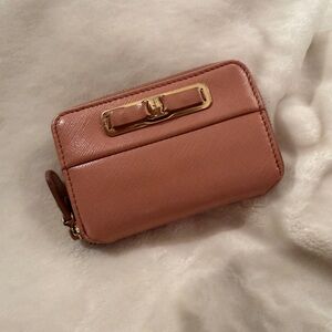 Salvatore Ferragamo Blush Pink Leather Zip Wallet Vara Bow Suede Interior w/box